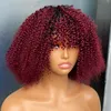 Pixie klippte kort bob 1b 99J 100% remy rått mänskligt hår kinky curly regelbundet bang peruk brasiliansk indian för svarta kvinnor