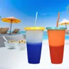 5 pcs réutilisable couleur changeante tasses froides été magique en plastique tasses à café bouteilles d'eau avec pailles ensemble pour les amis de la famille tasse Y200293F