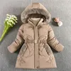 Vestes 3-12 ans hiver garder au chaud filles veste motif papillon mode doublure de chapeau détachable avec col en peluche manteau lourd pour les enfants