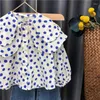 Conjuntos de roupas Meninas Terno Outono Primavera Crianças Manga Longa Top Jeans Calças de Perna Larga Duas Peças Conjunto Moda Dot Camisa Casual 3-7Y