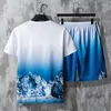 Męskie dresy 2023 Summer Summer Short Sleeve Mens HARAJUKU DRUKOWANIE SNOW MOUTAIN SUT SUPER Modna Dwuczęściowa gradient mężczyzn