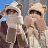 Ensembles de chapeaux et foulards 4 pièces/ensemble femmes Kawaii épaissi ours écharpe chapeau gant ensembles mignon japonais hiver en peluche tout-en-un à capuche gants chauds 231121