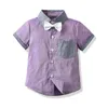 Kläder sätter baby pojkar kostymer avslappnad barn pojke kostym bowtie lila skjortor overaller 2 st barn