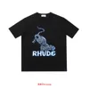 Tasarımcı Moda Giyim Tees Tişörtleri American Trendy Marka Rhude Leopar Baskı Kısa Kollu Niş Gündelik Gevşek Vintage High Street T-shirt Erkekler Streetwear Tops