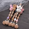 PACIFIER HOLDER CLIPS# BABY BEECH HANDBODE TEETER CHAIN ​​CARTOON Rabbit Wood Clips Nipple Clip TingeThing Tugg Toys 230421