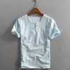 Herren-T-Shirts, Sommer-Männer, Leinen-Baumwoll-T-Shirt, lässig, gewaschen, Rundhalsausschnitt, chinesischer Stil, klassisch, bequem, Top, verkaufte Farbe, kurze Ärmel