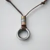 Pendant Necklaces Design Long Genuine Brown Leather Vintage Double Circles Men Necklace Women Male Female Jewelry