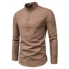 Männer Casual Hemden 2023 Cross Border Außenhandel Hemd Mode Slim Fit Einfarbig Langarm Business Stehkragen Baumwolle halb