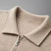 Suéteres para hombres Cárdigan 100 Chaqueta con cremallera de punto de lana merino 2023 Otoño e invierno Suéter de manga larga engrosado Camisa de solapa 231120