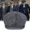 Berets Men Beret Vintage Herringbone Gatsby Tweed Peaky Blinders Hat Sboy Spring Winter Flat Peaked HatsBerets
