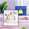 Wenskaarten UPS 3D Happy Birthday Cake Pop -up cadeau voor kinderen moeder met envelop handgemaakte geschenken drop levering home tuin feestelijke par dho45