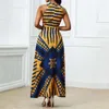 Freizeitkleider Damen Slim-A Maxikleid Tribal Aztekenmuster O-Ausschnitt Schlanke Frauen Elegant Abend Hohe Taille Lang Für Dame