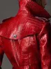 여자의 가죽 가짜 lautaro 가을 가을 긴 빨간 프린트 트렌치 코트 여성 벨트 더블 가슴 우아한 영국 스타일 패션 231120