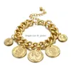 Kedja Big Gold Punk Chain Coins Armband Personlighet Vintage Portrait Charms Armband för kvinnor Fashion Jewelry Accessories Dhgarden Othj9