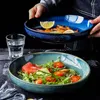 Teller 1/2 Stück japanische Keramik tiefe runde Teller Suppe Pasta Teller Familie Salat Obst Porzellan groß