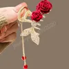 Trendy Elegant Rose Flower Fishtail Hair Clip Diamond Hairclip pearl Tassel Clip Ponytail Claw Hair Accessories For Women