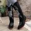 Stiefel Herbst Winter Weiß Damen Kniehoch Plus Größe 43 Frauen Bequemes Gehen Weibliche Retro Stickerei Cowboystiefel