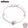 anklets wostu pure 925 Sterling Silver Pink Heart Rope Ankle 22.5cm調整可能なサイズ女性用夏のジュエリーFIT022 231121のための光沢のあるCZロープチェーン