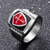 Klaster dzwoni US 7 do 14 MANS STALIM STAIL TITANIUM Red Armor Shield Knight Templar Crossade Cross Signet Pierścień Medieval Retro Vintage