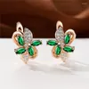 Hoop Earrings Charm Blue Green Black Red Stone Flower For Women Gold Color Bridal Wedding Small Ear Buckle Engagement Jewelry CZ