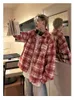 Men's Casual Shirts Red Plaid Long Sleeve Shirt For Men And Women Hiphop Loose Trend Versatile Coat Patchwork Design High-end Sense Top