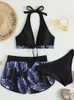 Kvinnors badkläder Kvinnor Swimsuit Bikini 2023 Tre stycken Solid Black High midjebaddräkt Kvinnliga shorts Summer Bikinis Set Beach