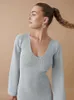 Robe Maxi moulante en tricot pour femmes, couleur unie, élégante, col rond, manches longues, Slim, automne, boîte de nuit, Streetwear