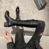 Buty płaskie połowa wysoka kobieta zima 2023 Oryginalna skórzana platforma Gothic Y2K czarne buty dla kobiet trend 231120