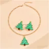 Orecchini Collana Set di alberi di Natale transfrontalieri europei e americani Cartoon Cute Womens Jewelry Consegna di goccia all'ingrosso Dhgarden Dhrse