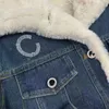 giacca da donna nuove giacche di jeans imbottite con risvolto fodera invernale in peluche resistente lettere di diamanti caldi nel cappotto lungo da donna