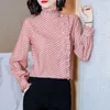 Damskie bluzki mody wydrukowane przyciski Paleśnie Polka Dot Bluzka odzież damska 2023 Autumn Loose Casual Tops All-Match Office Lady