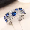 Обручальные кольца серебряного цвета, синего/белого цвета с фианитом, женские роскошные модные свадебные кольца, аксессуары, сверкающие ювелирные изделия