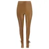 Pantalon en cuir Pu pour femme, ajustement serré, sangle hautement élastique, fente latérale Micro évasée, en Stock, automne