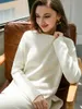 Womens Two Piece Pants 2piece womens knitted track suit Oneck sweatergrandmas pants sweater set 231120