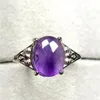 Cluster Anneaux Top Natural Purple Amethyst Ring Jewelry pour femme Lady Man Crystal Quartz 10x8 mm Perles ovales en argent Pierre réglable