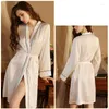 Women's Sleepwear Female Ice Silk Cardigan Bathrobe Long Sleeves Robe V Neck Kimono Sleep Dress Solid Color Women Home Clothes Loose