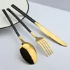 Set di stoviglie 5 pezzi Set di stoviglie in acciaio inossidabile Coltello Forchetta Cucchiaio Cena Posate in oro nero Servizio da cucina per 1