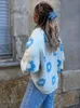 Pantaloni da donna in due pezzi con stampa floreale dolcevita maglione all'uncinetto pullover vintage a maniche lunghe maglioni donna autunno streetwear 2023 231121