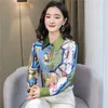 Luxury Fashion Contrast Color Runway Shirts 2023 Women Designer Street Style Silk Blouse Spring Autumn Office Lady Elegant Formal Print Button Up Shirt Satin Tops