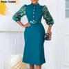 Ethnic Clothing Patchwork Button Midi Dress African For Women Sexy Daily Elegant Long Bodycon Dresses With Belt Robe Femme Clothes