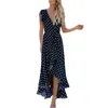 Freizeitkleider Luxus-Damenkleid Sommermode V-Ausschnitt Polka Dot Taille Rüschensaum Elegante Party Abend Prom Robe Femmes