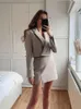 Ternos femininos blazers elegante elegante saia feminina moda 2 botões cortado blazer lado split mini saias femininas chiques conjuntos 231120