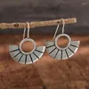 Stud Earrings Tribal Silver Color Half Circle Drop Gypsy Jewelry Vintage Hand Carved Pattern Metal Tree Bark Fan Shaped Earring