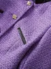 Jackets femininos 2023 Designer de moda Autumn Winter Tweed OutWear Women Stand pescoço de peito de peito longo Longo Slim Purple Casat