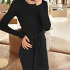 Robes décontractées Tossy taille haute bandage tricot robe solide femme mince manches longues côtelé mode lâche tricot femmes maxi 2023