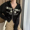 Sweats à capuche pour femmes Harajuku Vintage Lettre Imprimé Sweat à capuche Y2k Sweat-shirts coréens Femmes Printemps Veste à manches longues Hip Hop Zip Up Cardigan Top