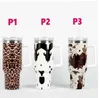 Copos de aço inoxidável de 40 onças com tampas palha chita animal estampa de vaca leopardo preservação de calor canecas de carro de viagem garrafas de água de grande capacidade com logotipo GG1121