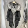 Fur fure femme long long canard blanc down down veste hiver femmes naturel réel renard chaud manteau lâche épais luxe extérieur streetwear 231121