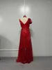 Robes décontractées Robe de soirée pour femmes Tempérament pailleté Mi-taille Rouge Hôte Banquet Soirée Longueur Maxi Jupe