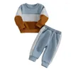 Set di abbigliamento Bambino Neonato 2 pezzi Tuta autunnale Completo Top con colori a contrasto e pantaloni elastici in vita Piccoli vestiti carini